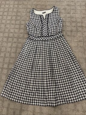 Talbots Black and White Gingham Midi Dress 4p